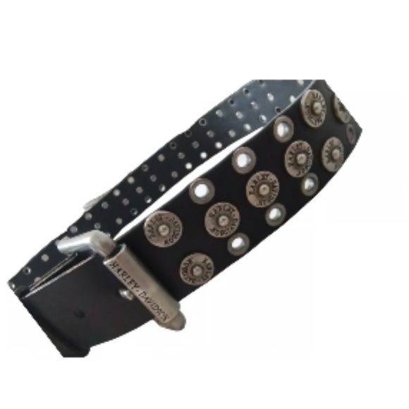 Vintage Harley Davidson Studded Black Leather Belt Size 36 Goth Grunge main image 7